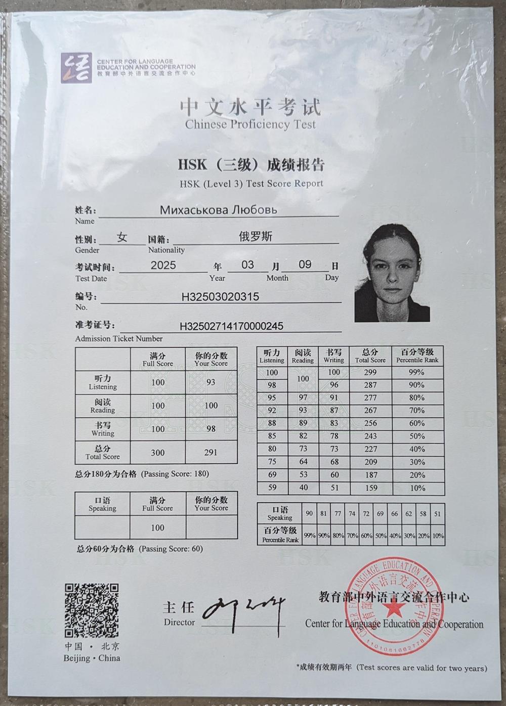 Международный диплом HSK 3