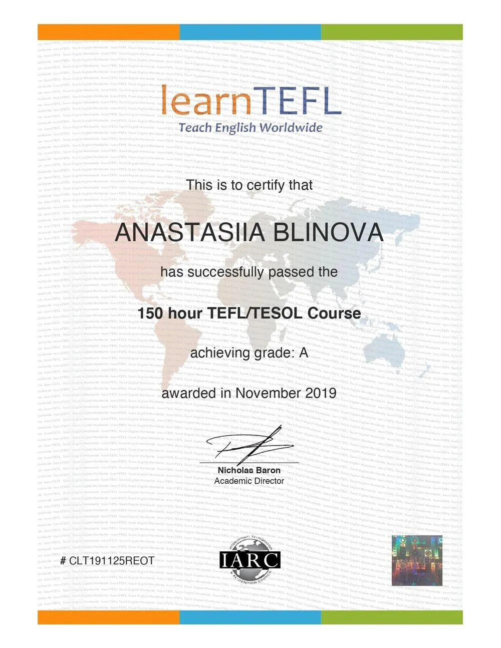 Сертификат TEFL 150