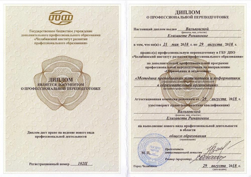 Диплом о профессиональной переподготовке
