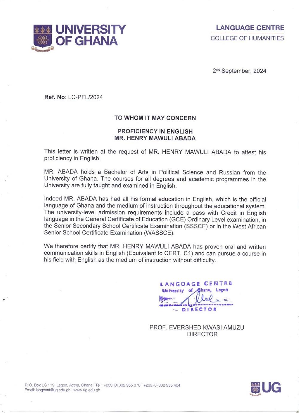 English Certificate that proves that I have the English Language skills as a Native English Speaker 