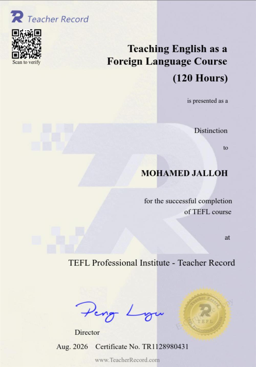 сертификат TEFL(Преподавание Английского Как Иностранного Языка)