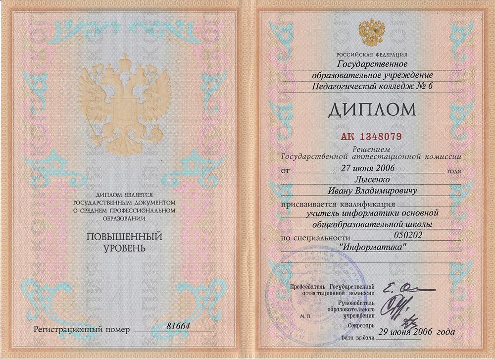 Диплом пед.колледжа