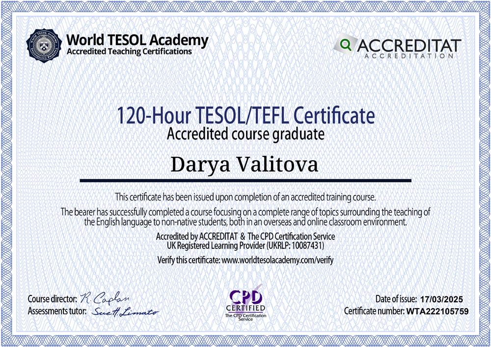 120-hour TESOL/TEFL course