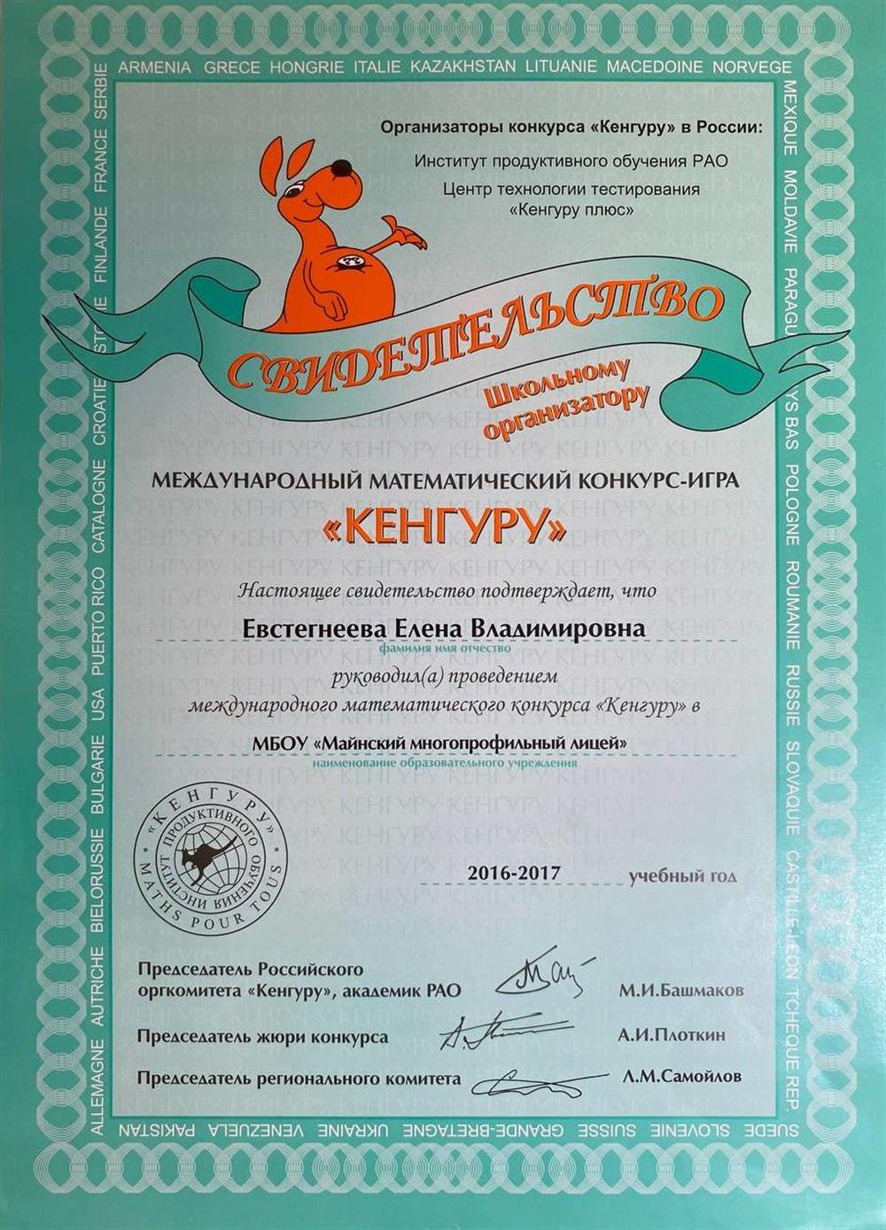 Свидетельство кенгуру 2016