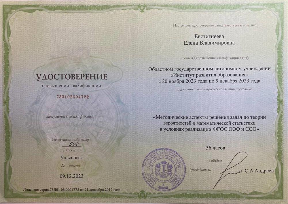 Удосттоверение о повышении квалификации 2023