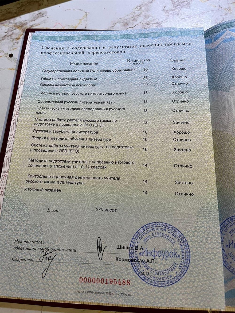 Диплом (красный) о профессиональной переподготовке 