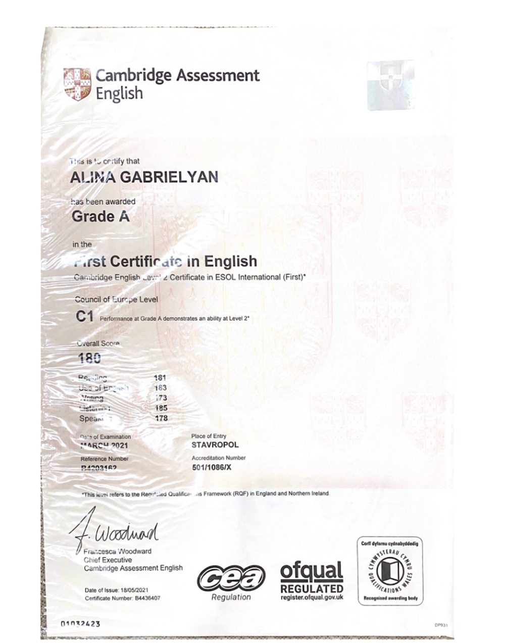 Cambridge Sertificate, Level C1