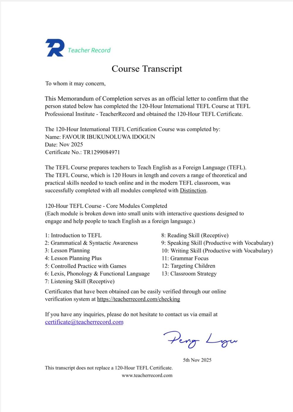 TEFL; Стенограмма курса 