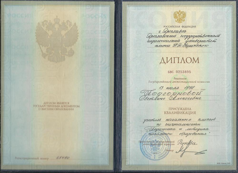 Диплом учителя начальных классов