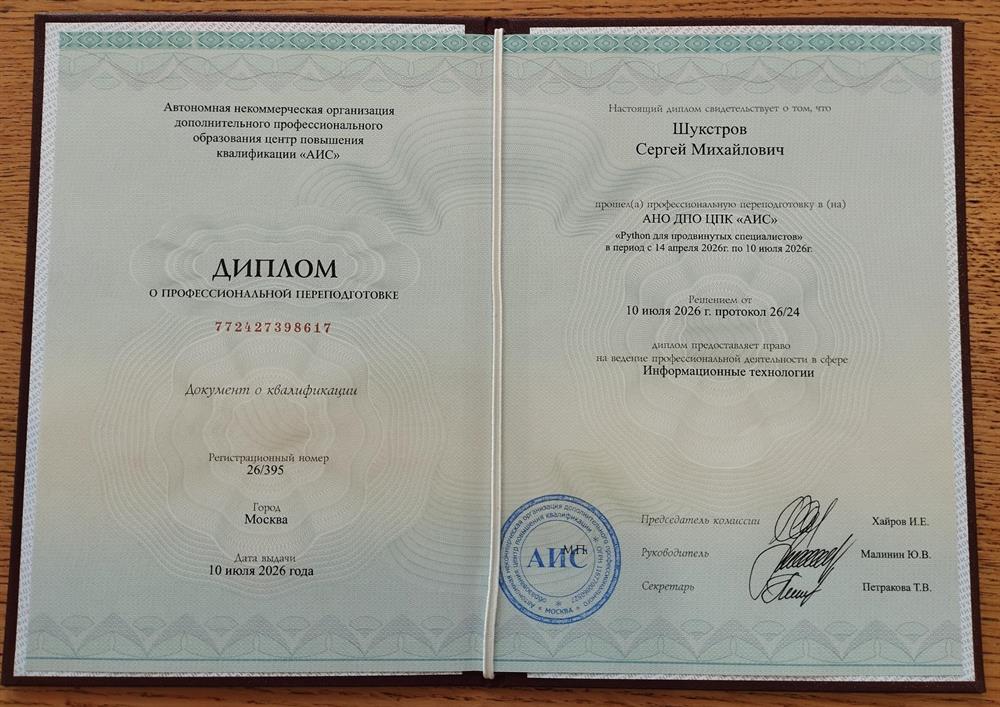 Диплом о повышении квалификации