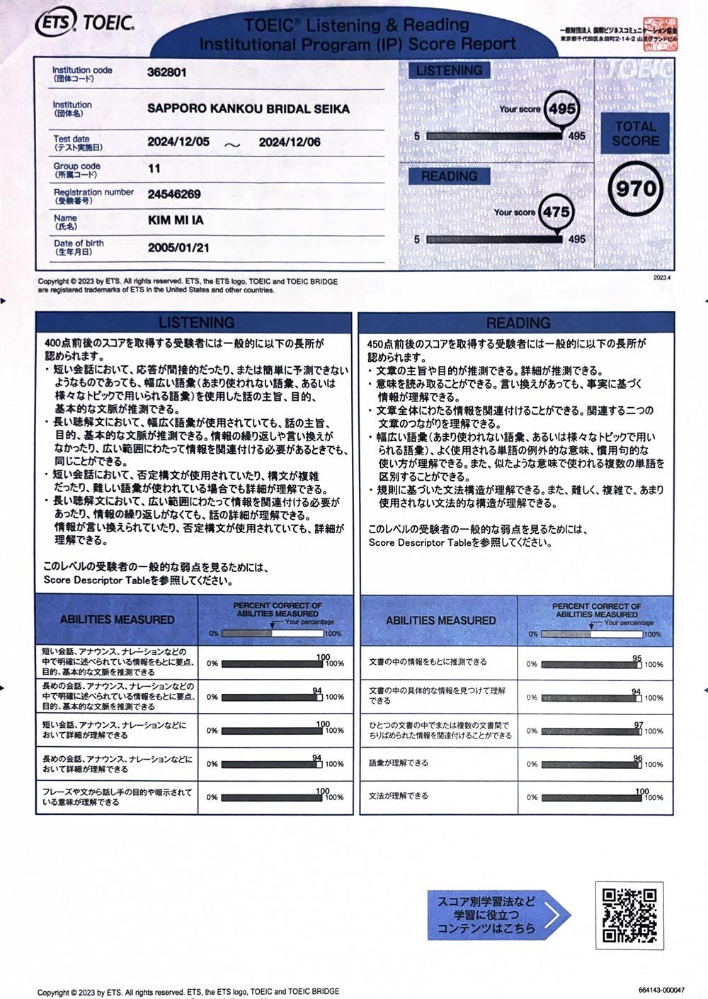 Сертификат о сдаче TOEIC 