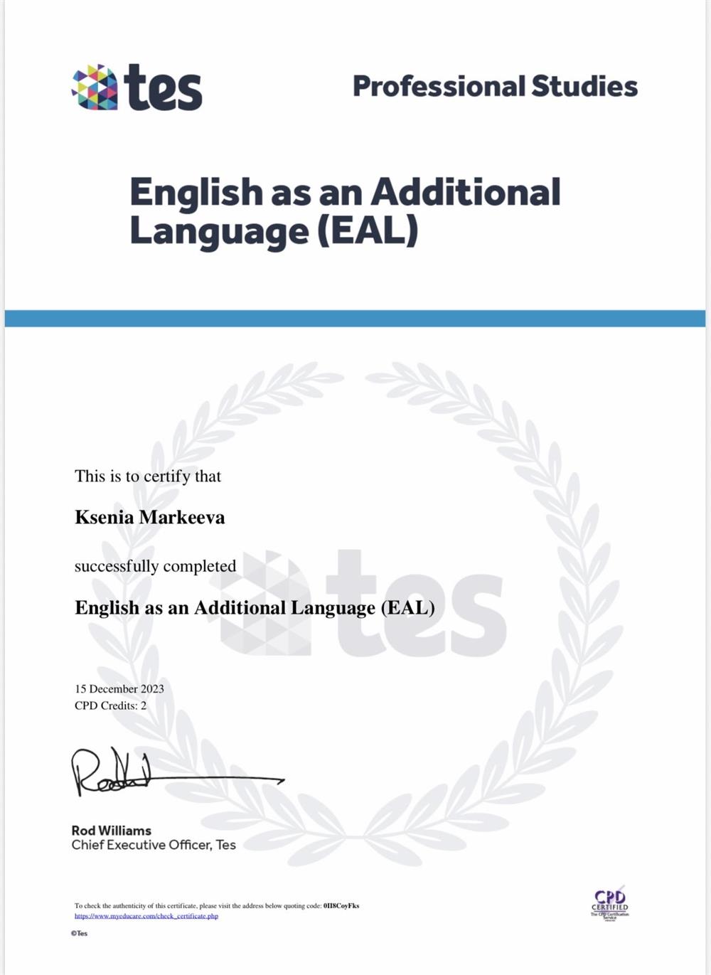 English as an Additional Language