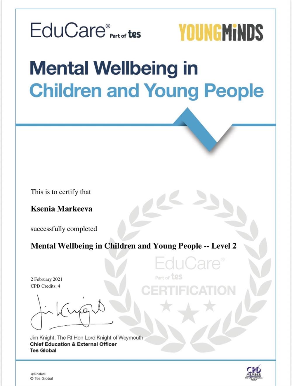 Mental Wellbeing in Children and Young People