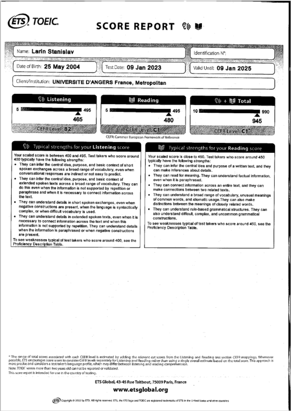Диплом TOEIC