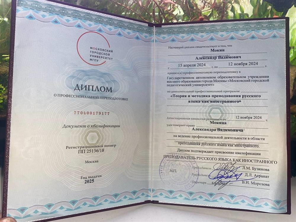 Московский городской университет, профессиональная программа «Теория и методика преподавания русского языка как иностранного»