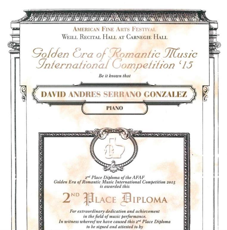 Carnigie Hall - USA
Golden Era Romantic Music Competition '15 
Second Place 