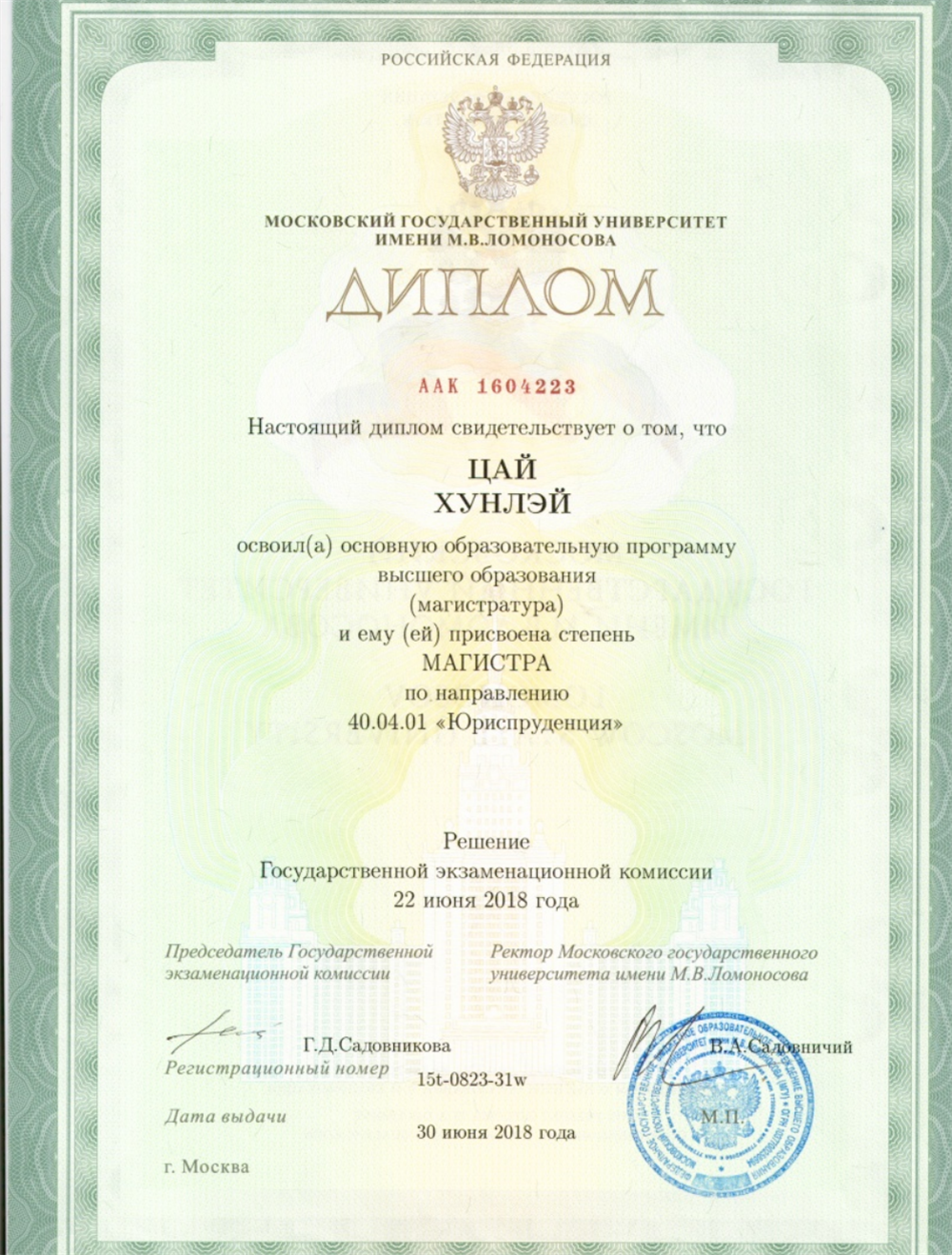 Диплом МГУ 
