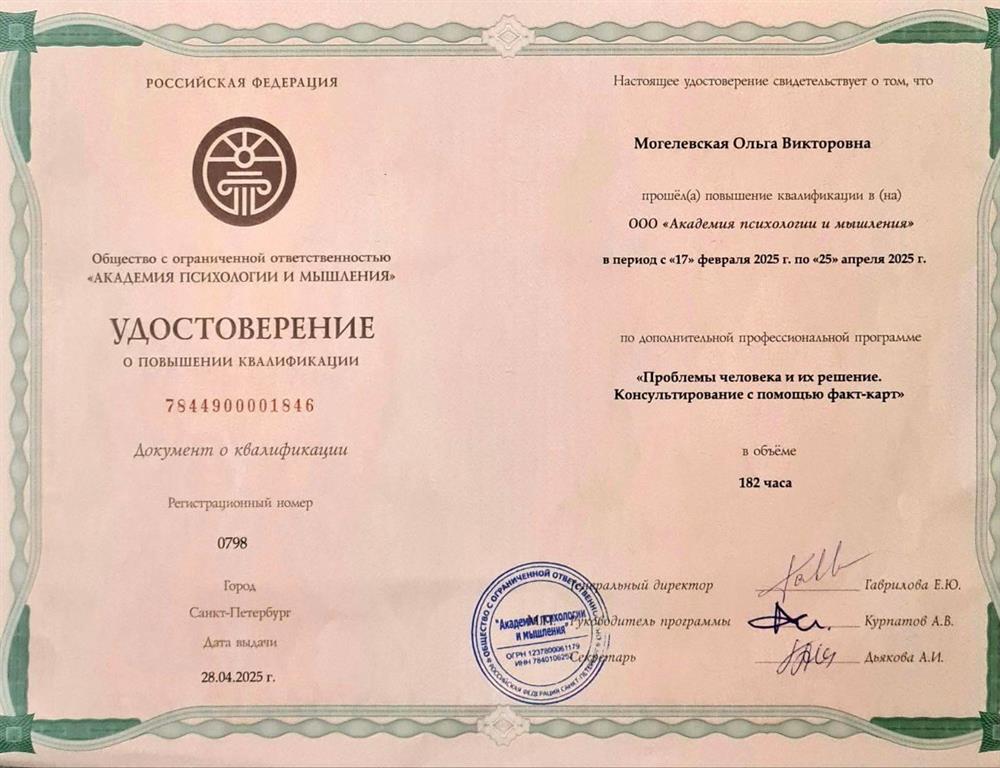 Диплом Академии психологии и мышления