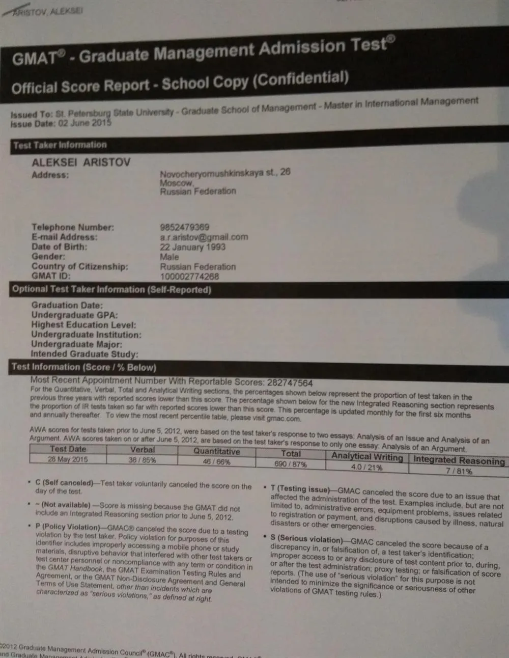 GMAT report