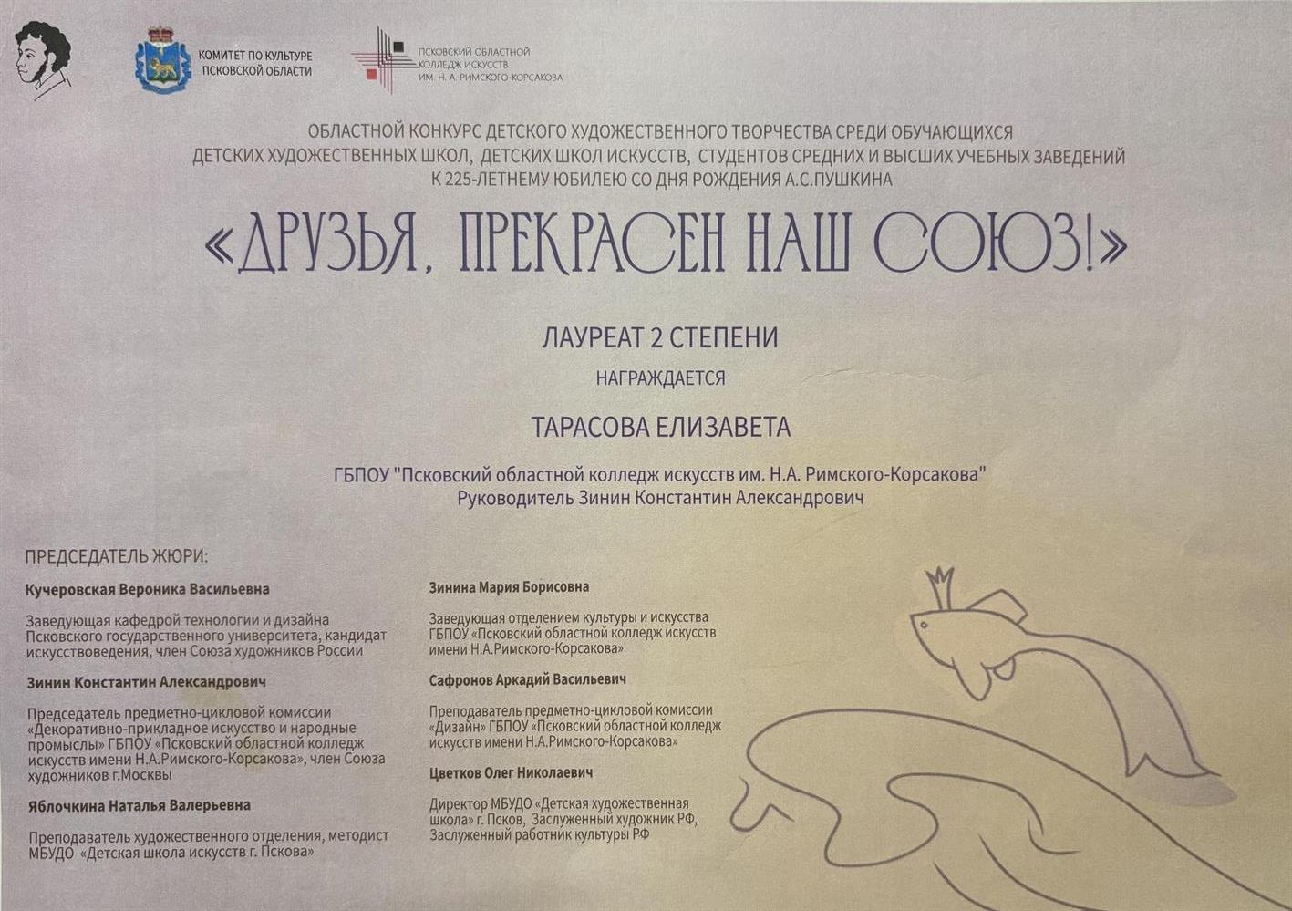 один из дипломов об участии в конкурсах