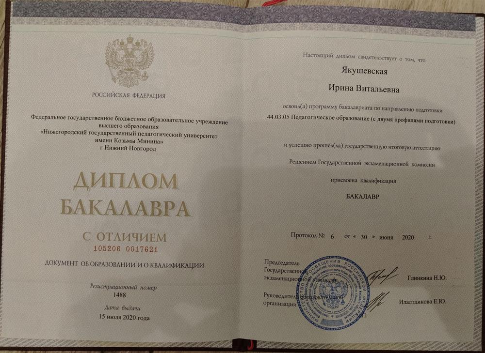 Диплом Бакалавра 2020год