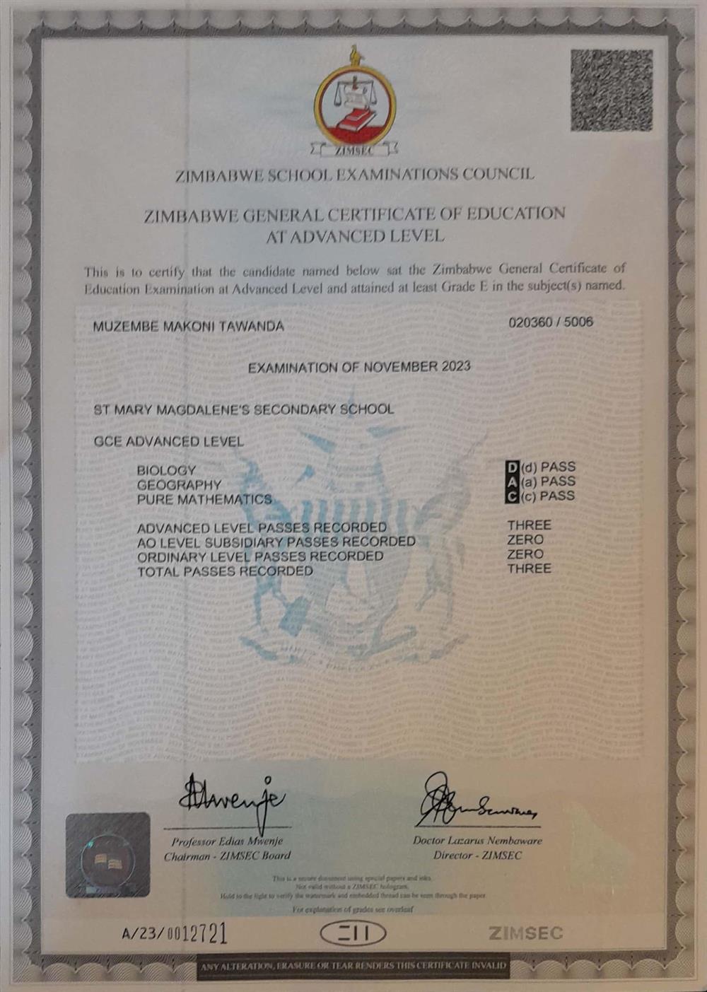 Advanced level results 
