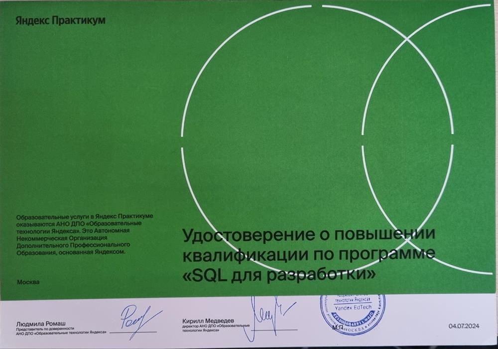 Повышение квалификации в Яндекс. Практикум