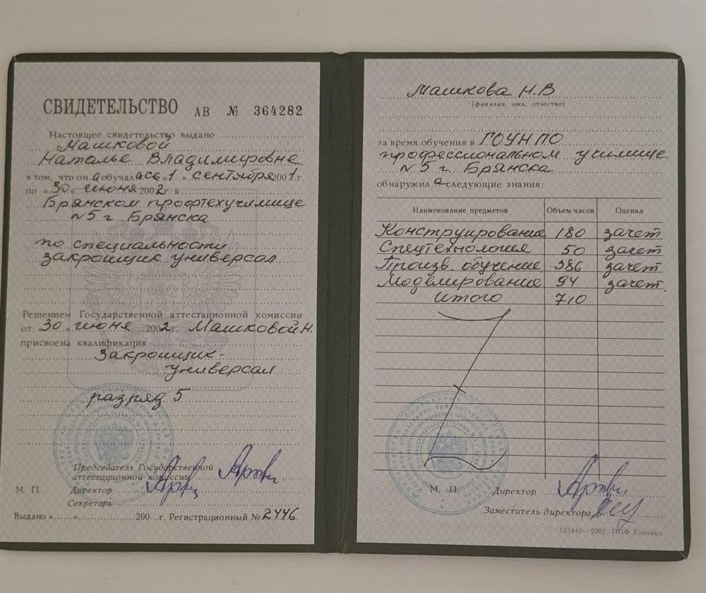 диплом профессии закройщик
