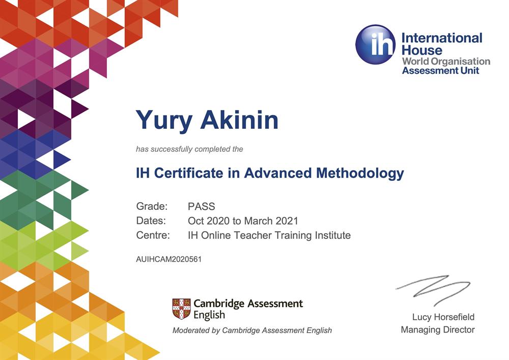 Certificate in Advancecd Methodology