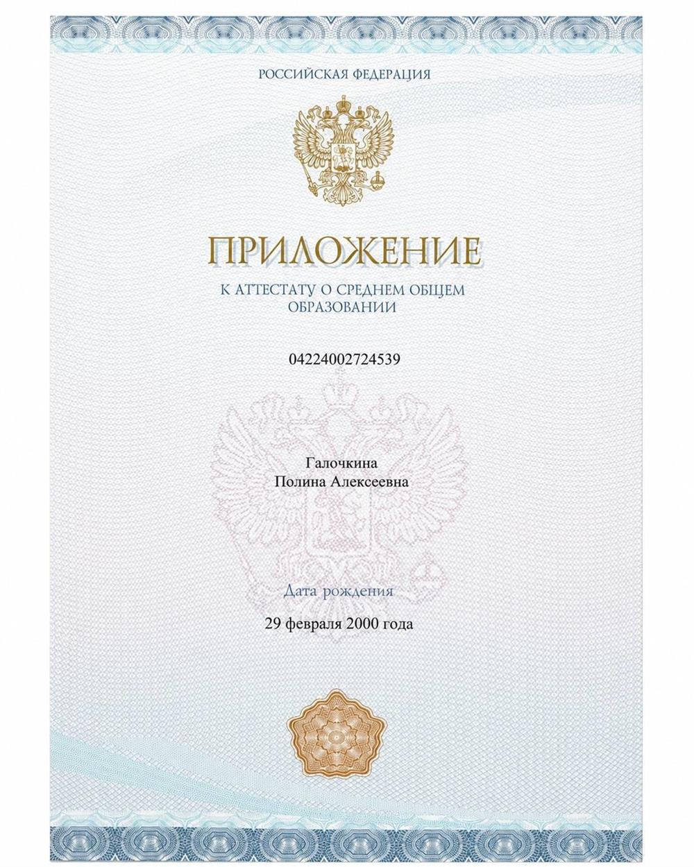 Аттестат о среднем общем образовании (приложение)