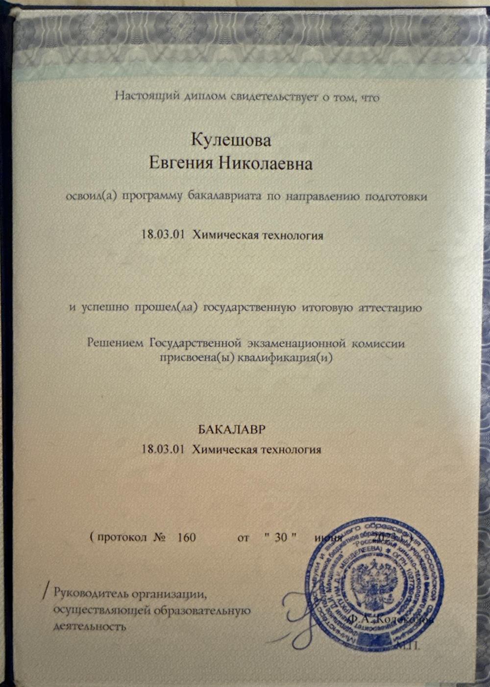 диплом бакалавра по химической технологии 