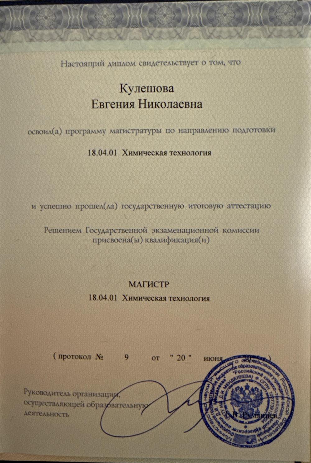 диплом магистра химеческая технология