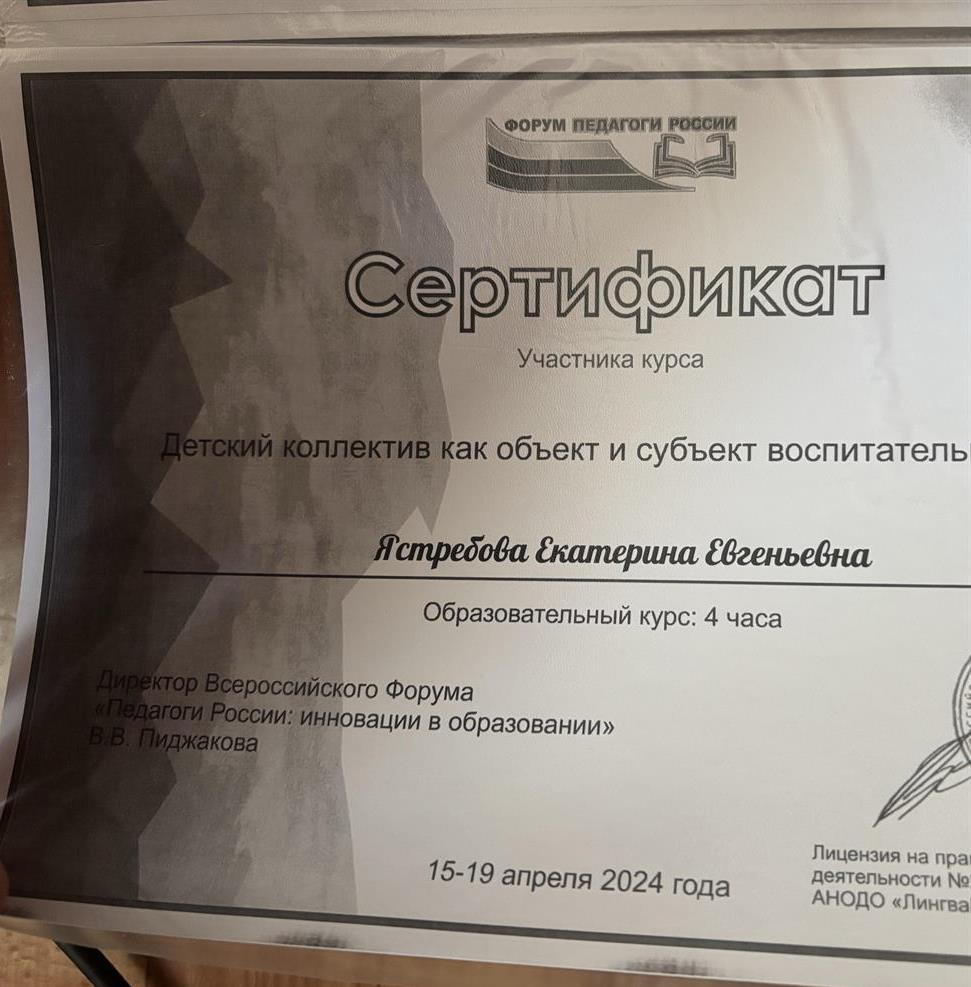 Сертикифат участника курса «Детский коллектив как объект и субьект воспитательной работы»