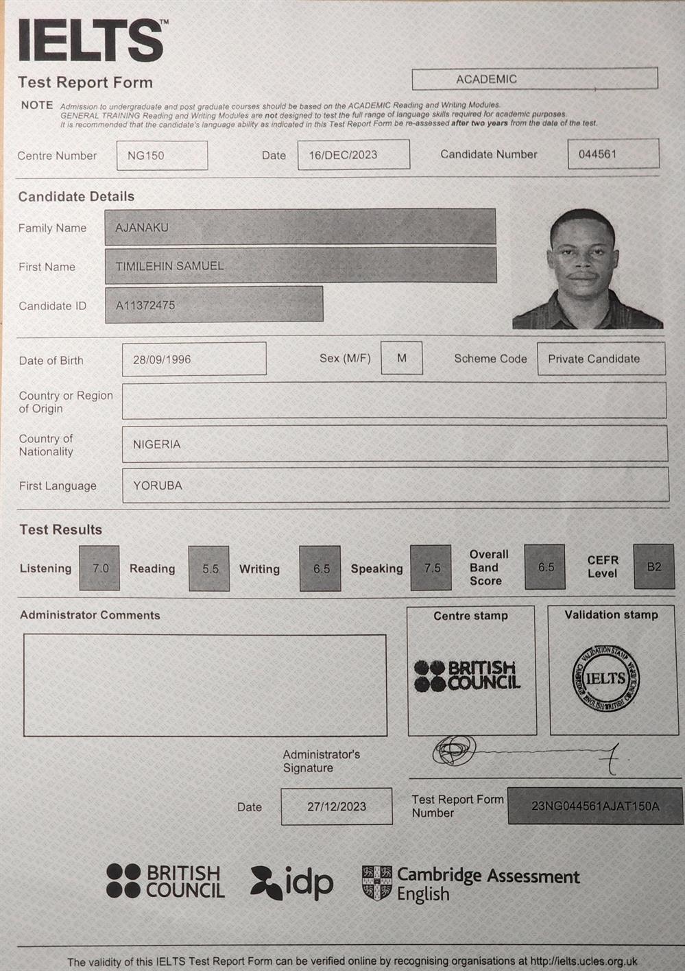 This is my IELTS certificate 