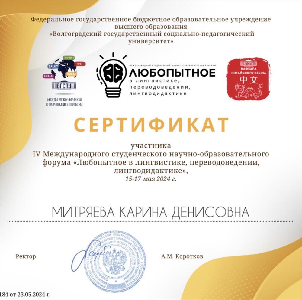 Сертификат с конференции 