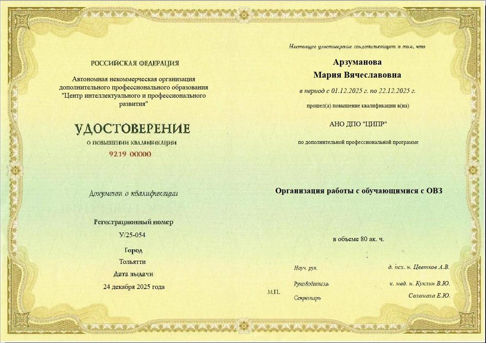 АНО ДПО "ЦИПР" Организация работы с обучающимися с ОВЗ