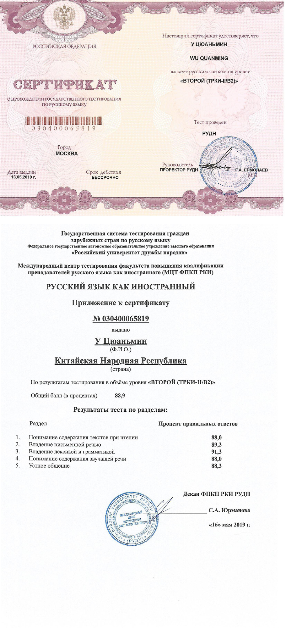 Сертификат по русскому языку B2