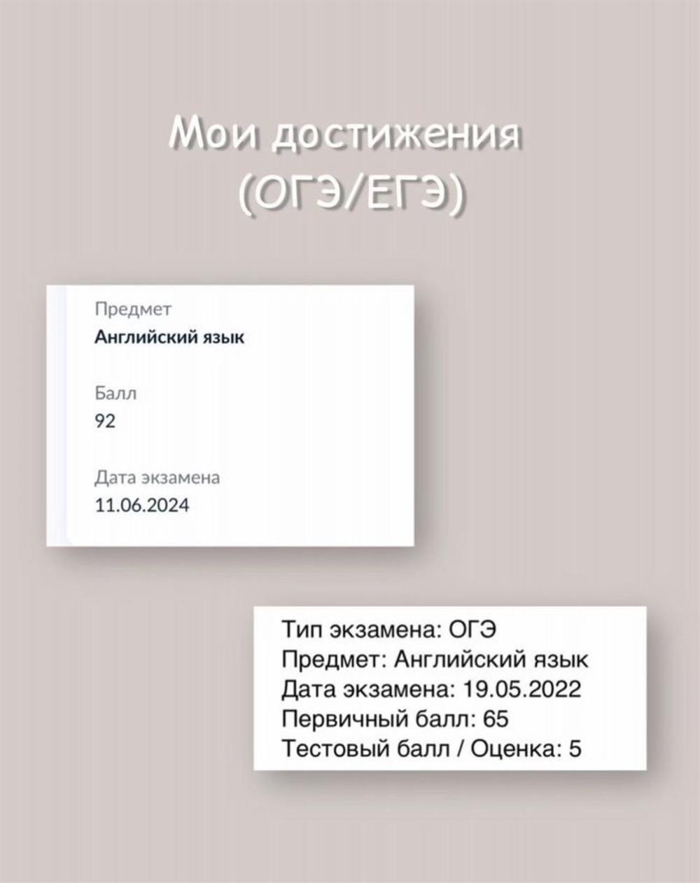 My achievements ОГЭ/ЕГЭ