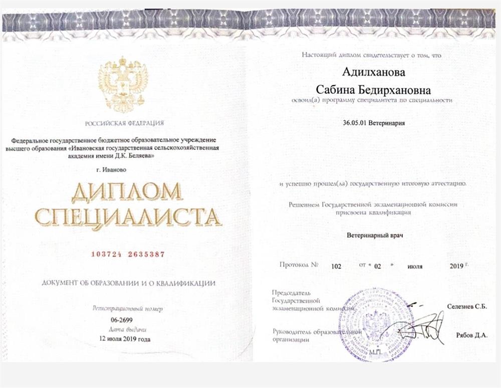Диплом специалиста ветеринарный врач