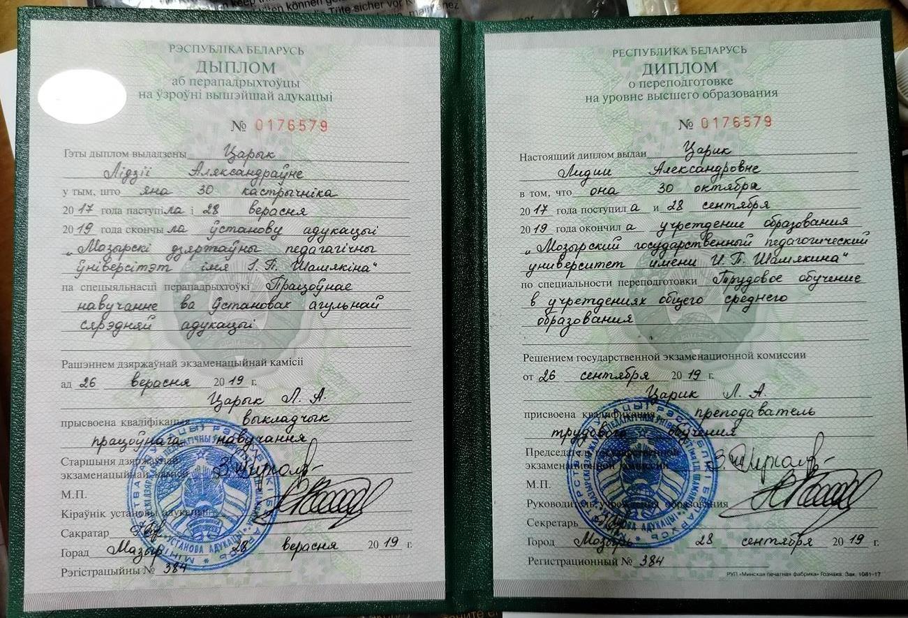 Мозырский педагогический университет имени Шамякина. Специальность: трудовое обучение (обслуживающий труд)
