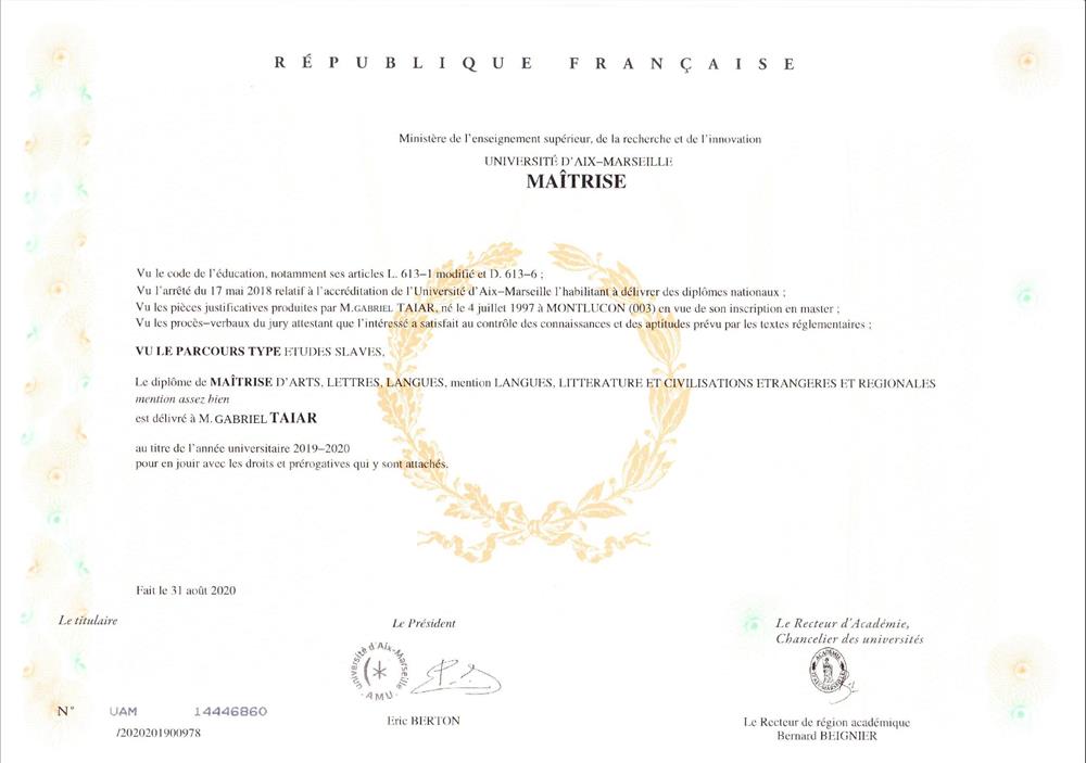 Maitrise de l'universite d'Aix-Marseille