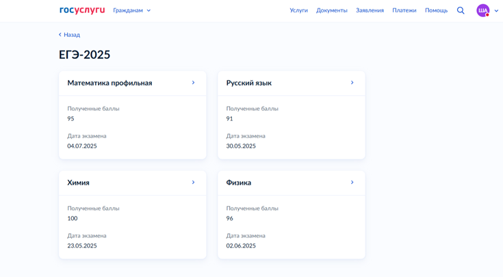 Результаты Единых Государственных Экзаменов (ЕГЭ)