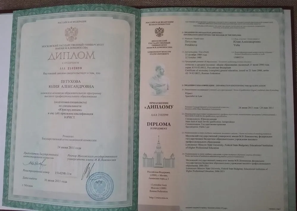  Диплом о высшем юридическом образовании