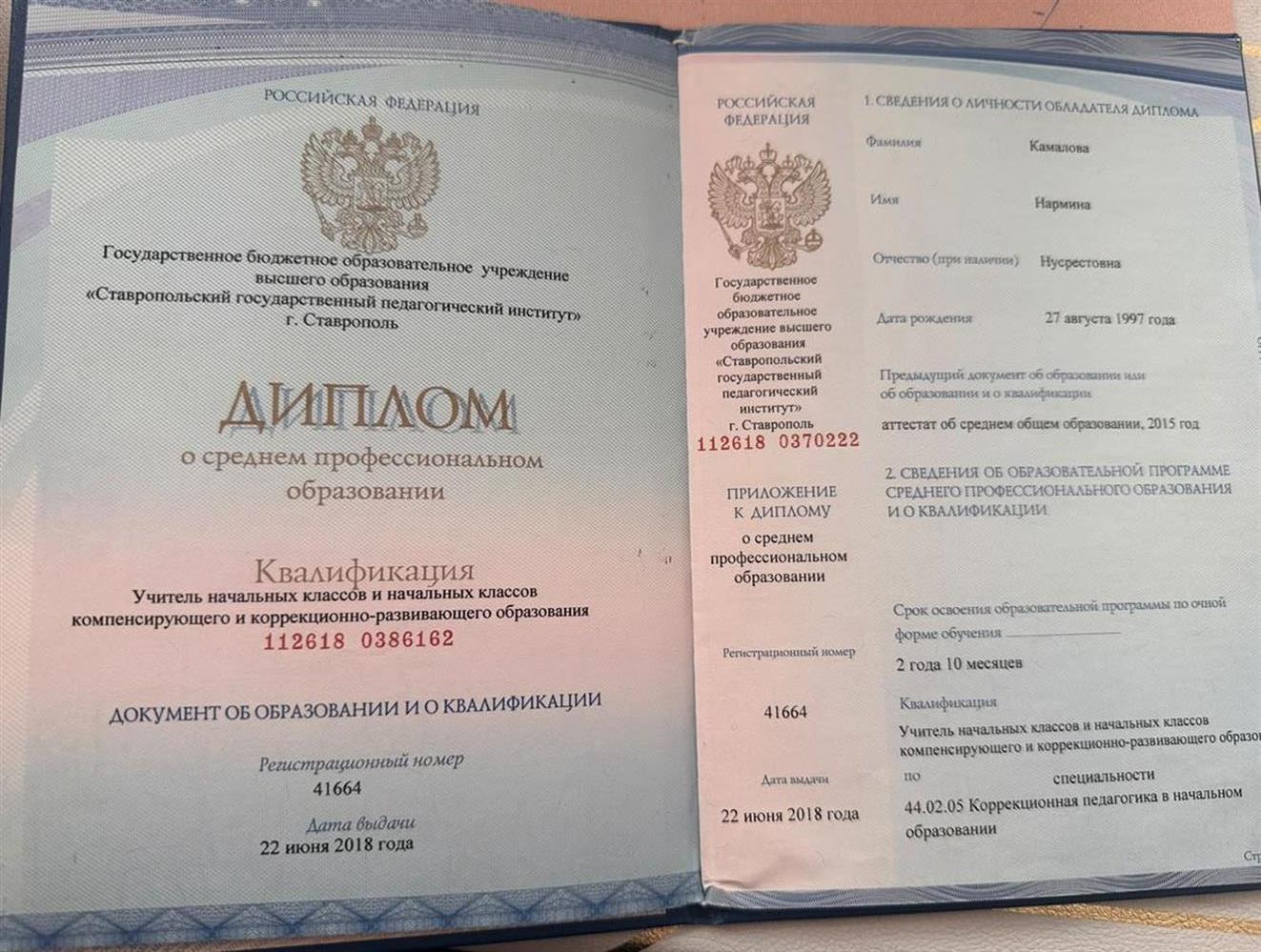 диплом о среднем образовании 
