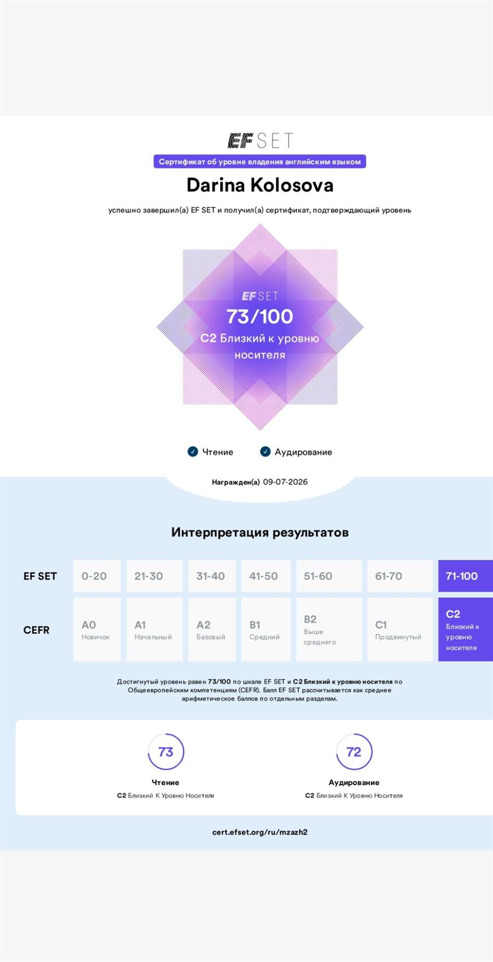 Сертификат EFSET