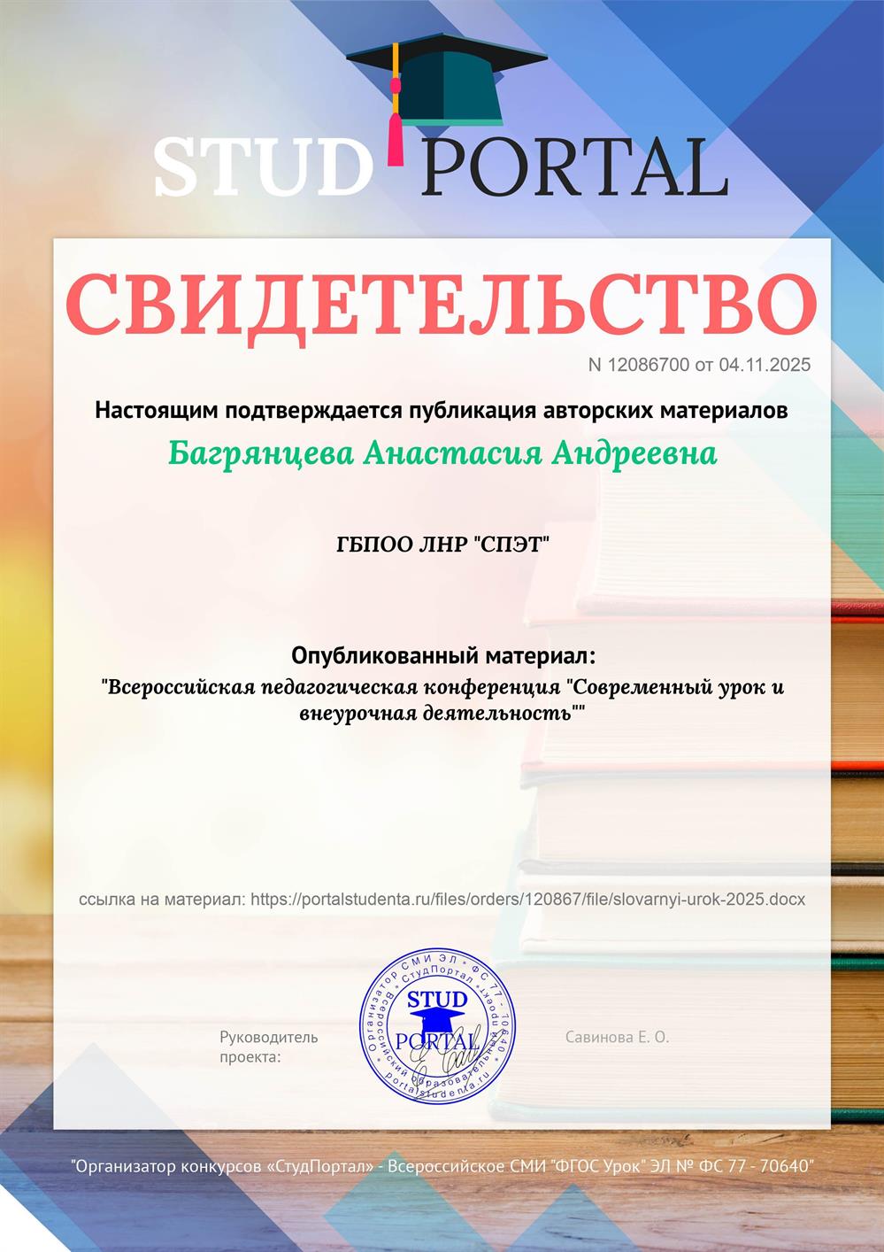 Автор публикации 2025 год