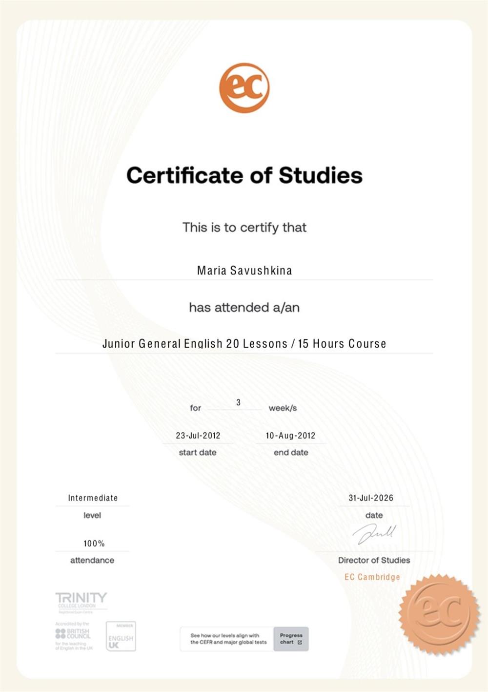 Junior General English course
Ec Cambridge 