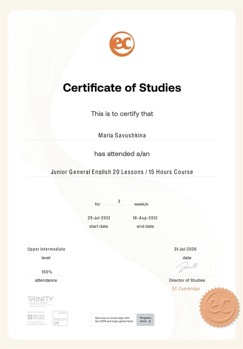Junior General English course
Ec Cambridge 