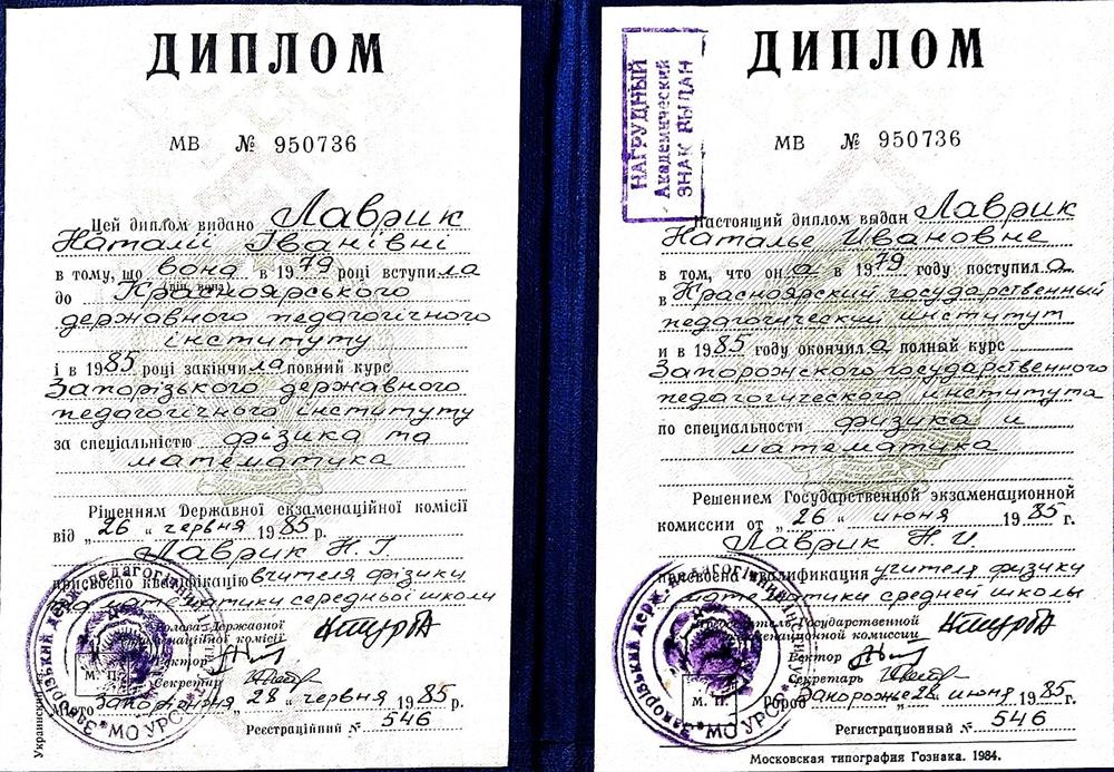 Диплом об образовании.