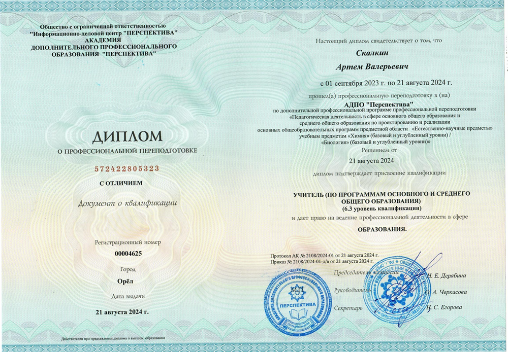 АДПО «Перспектива», учитель по программам основного и среднего общего образования (6.3 уровень квалификации)